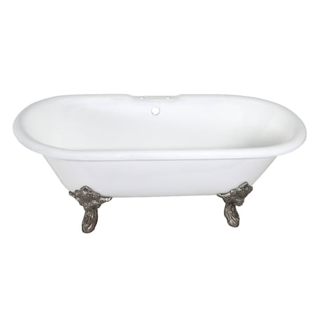 Aqua Eden Clawfoot Bathtubs, 72 L, 31.88 W, White/Brushed Nickel, Cast Iron VCT7DE7232NL8